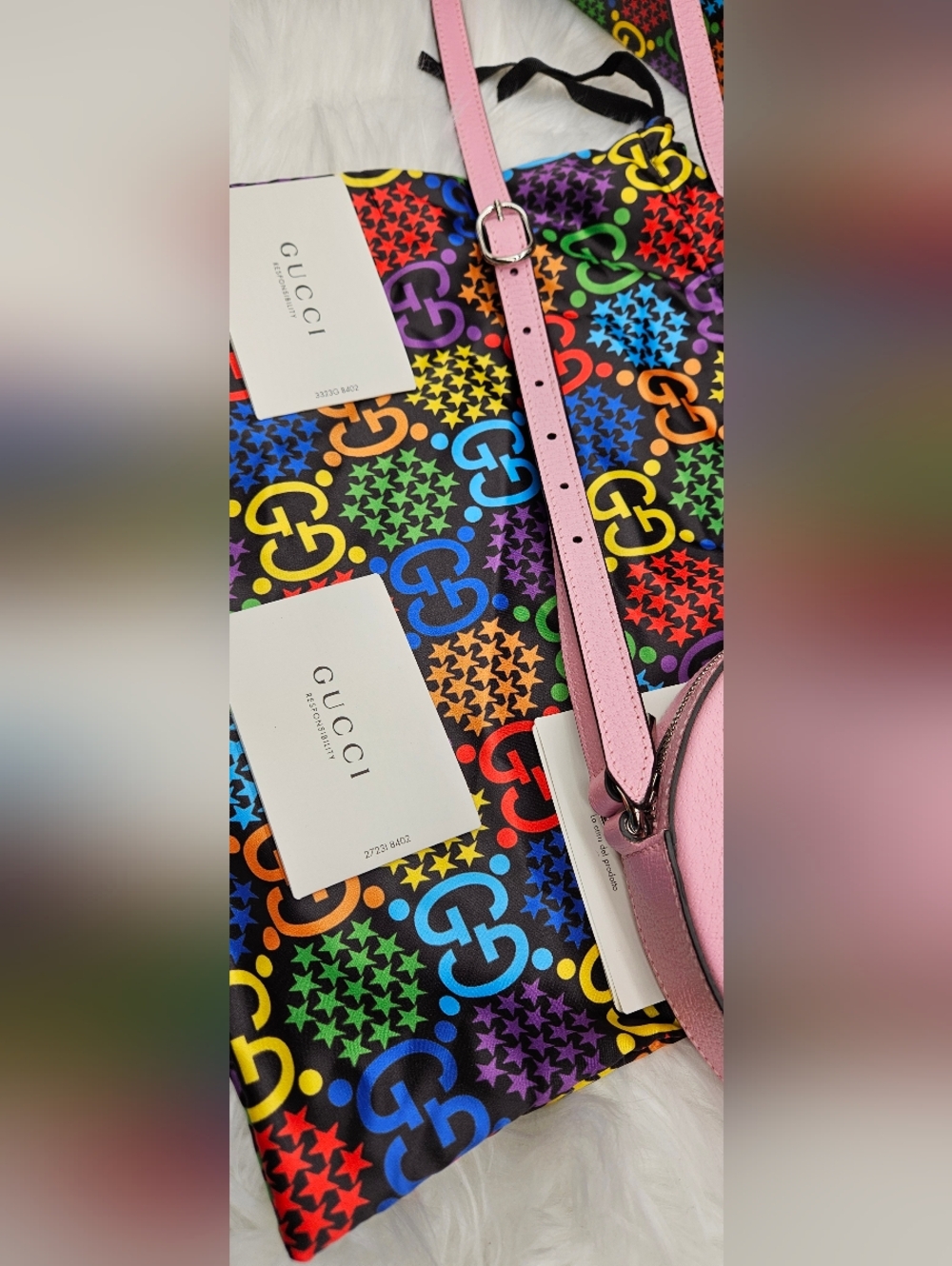 GUCCI Rainbow Psychedelic Round Shoulder Messenger Bag Purse Pink Handbag - Picture 6 of 17
